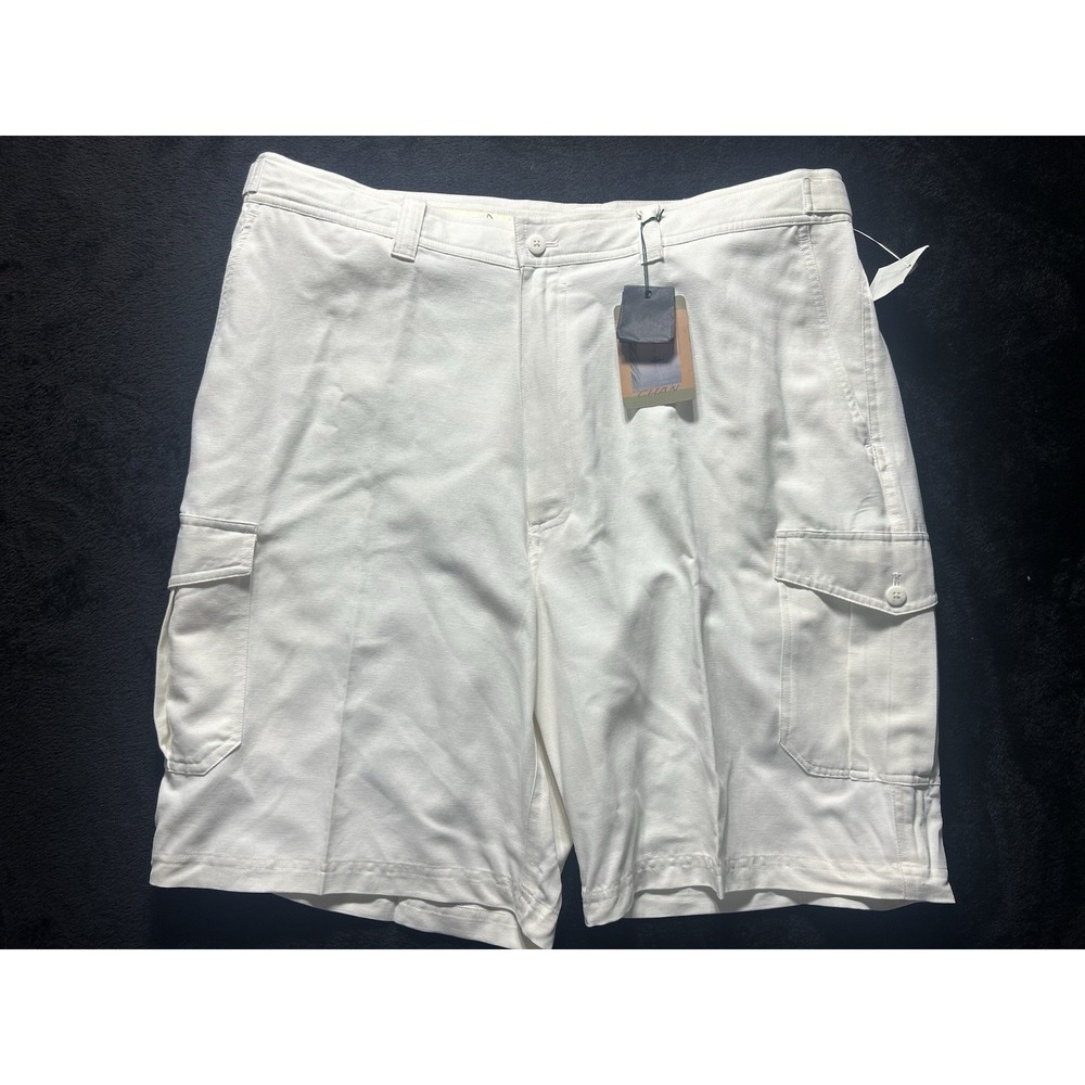 Silk Blend White Mens Size 40 Luxury Cargo Shorts By Bobby Chan NWT